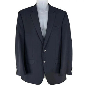 Michael Kors Mens 42L Navy Modern Blazer Button Crest Wool Blend Quiet Luxury